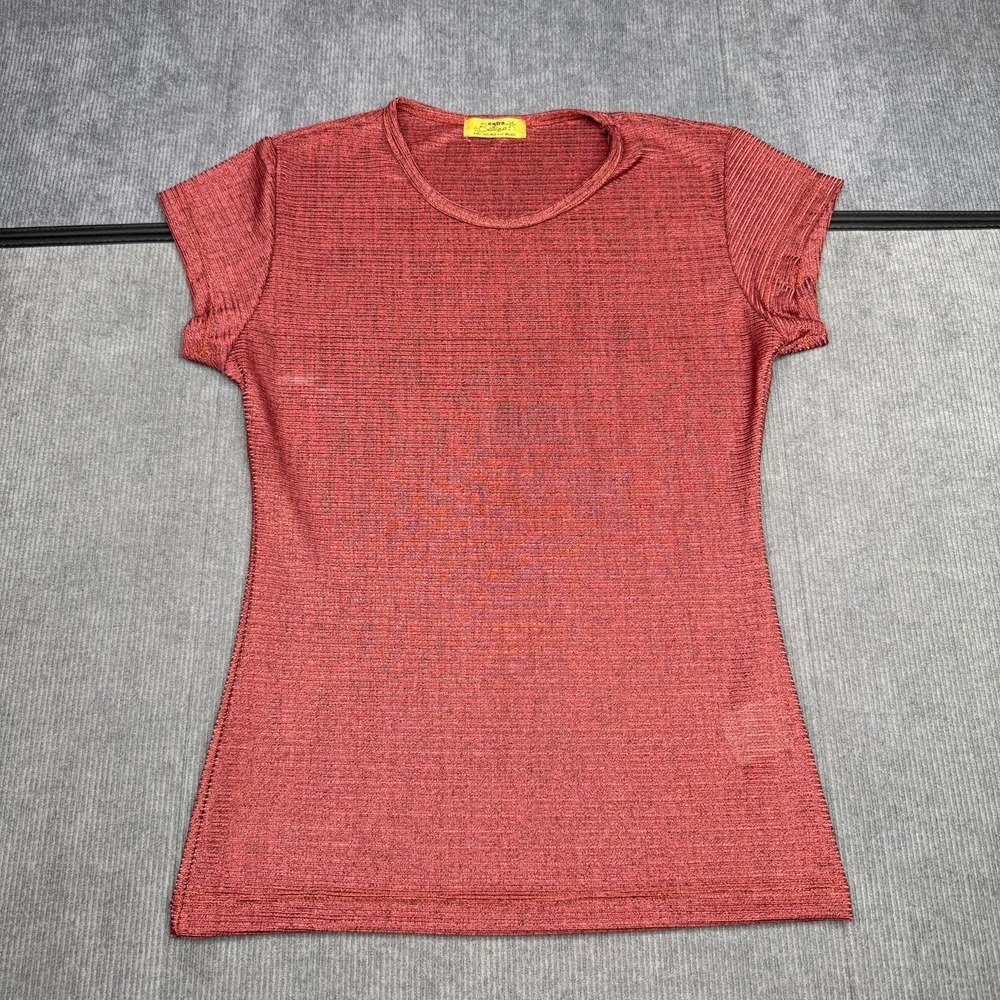 Vintage Extra Belleza Womens Red Ribbed Short Sleeve Crew Neck y2k Top Slim Fit
